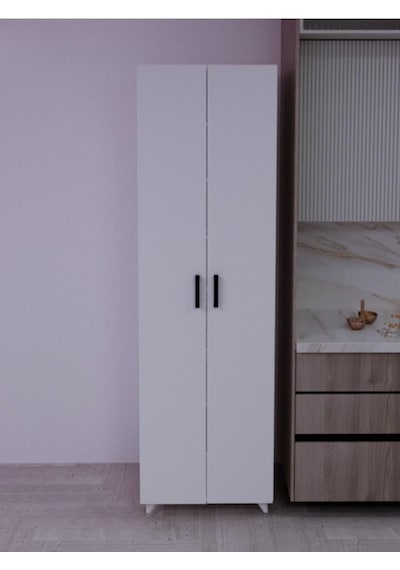 8 Raflı 2 Kapaklı 16r Mutfak Dolabı Banyo Dolabı Çok Amaçlı Dolap Beyaz Beyaz