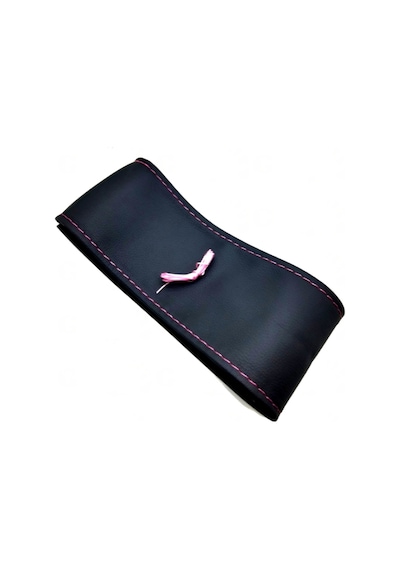 Universal 10 Adet Deri Dikmeli Direksiyon Kılıfı Soft Siyah Deri-Pembe İpli (38×10CM)