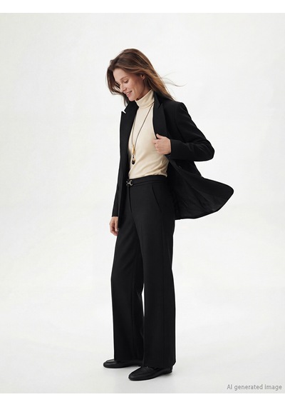 Lcw Modest Siyah Standart Fit Toka Detaylı Kadın Pantolon