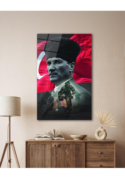Atatürk Portre Ve Türk Bayrağı Cam Tablo Modern Ev Ofis Salon Hediyelik Büyük Tablo Duvar Dekoru44