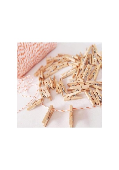 Natural Renkli 24 Adet Mini Ahşap Not Mandalı İle Dekoratif Tutucu 124-Pembe
