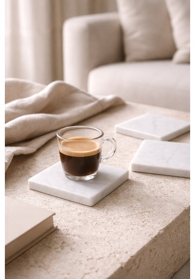 Mermer Bardak Altlığı 4'lü Set 10x10 Cm Beyaz Mermer Kahve Çay Su Bardağı Altlığı 1.3 Cm Kalınlık Diğer