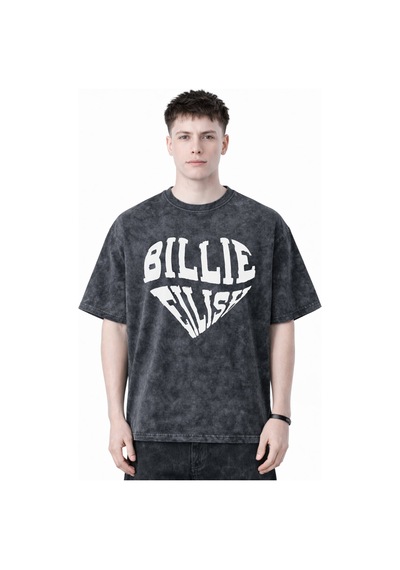 Sevbano Kalp Temalı Billie Eilish Şarkıcı Baskılı Unisex Oversize Eskitme Siyah