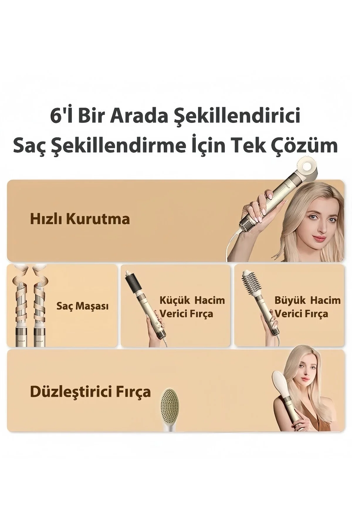 Airbot 6 In 1 Aria Hyperstyler Hava Üflemeli Saç Şekillendirici Set Altın