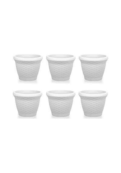 Omnipazar So-hs06 Plastik Hasır Desenli Saksı 42 Lt Kirli Beyaz 6 Adet