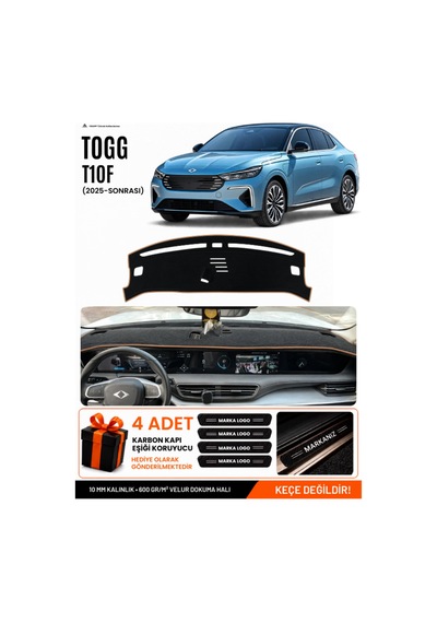 Togg T10f 2025 Ve Sonrası Uyumlu Torpido Örtüsü, Torpido Kılıfı - Siyah Kahverengi