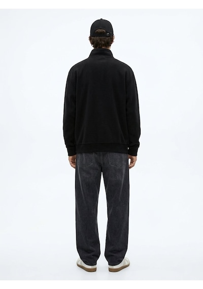 LTB Regular Fit Dik Yaka Polar Siyah Sweatshırt
