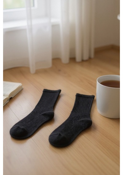 Hitit Socks Unisex 5 Çift Premium Kalite Yüksek Pamuklu Kolej Çorap Düz Siyah