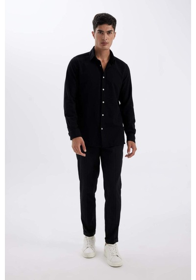 Defacto Siyah Modern Fit Modern Kesim Polo Yaka Düz Pamuklu Uzun Kollu Gömlek D1629AX24AUBK81 Siyah Defacto Siyah Modern Fit Modern Kesim Polo Yaka Düz Pamuklu Uzun Kollu Gömlek D1629AX24AUBK81 Siyah