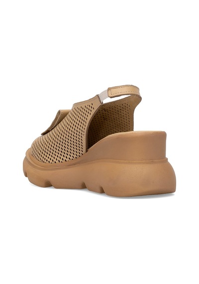 Elit Zeyn 8067 Kadın Hakiki Deri Dolgu Topuk Sandalet Camel Camel