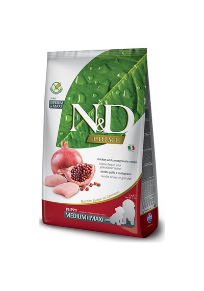 N&D Prime Puppy Medium & Maxi Tahılsız Tavuklu ve Narlı Yavru Köpek Maması 2.5 KG