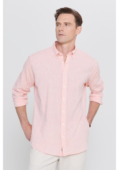 AC&Co / Altınyıldız Classics Erkek Yavruagzı Comfort Fit Rahat Kesim Düğmeli Yaka Casual Keten Gömlek Yavruağzı