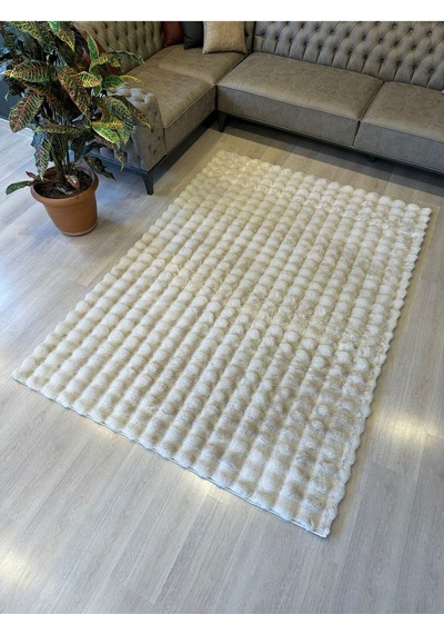 Aries Home Tavşan Tüyü Yumuşak Keçeleşmez Dekoratif Bubble İthal Kalite Post Halı Taş