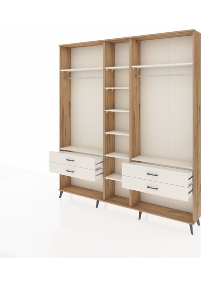 Arges Dolap 10 Raflı 4 Çekmeceli 2 Askılı 220x30x243 Çam-aytaşı/aytaşı Aytası/aytası