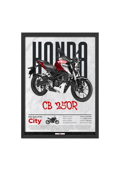 Honda Cb 250 R Siyah Ahşap Çerçeveli Poster, Dekoratif Motosiklet Duvar Tablosu
