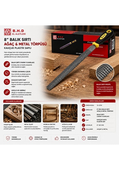 Lb 8 İnç Balık Sırtı Ağaç Törpüsü Eğe