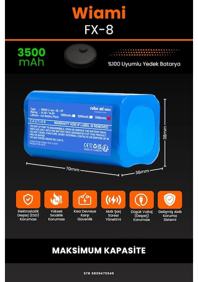 Wiami Fx 8 3500mAh Robot Süpürge Bataryası