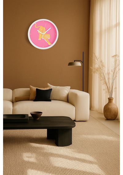 Kaplan Temalı Modern Duvar Saati - 25cm - Önü Camlı Beyaz Kasa - Sessiz Mekanizma-jh0020 Beyaz