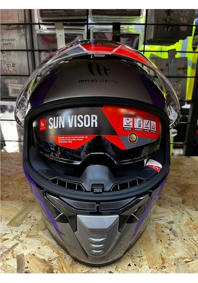 Mt Helmets Mt Thunder 4 Sv Valıant B2 Motosiket Kaskı Parlak Gri - Mor - Sarı