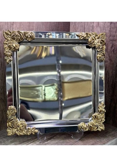 Atabey Home Collection 6'lı Kahve & Çay & Sunum Tepsisi Metal Döküm Gül Model