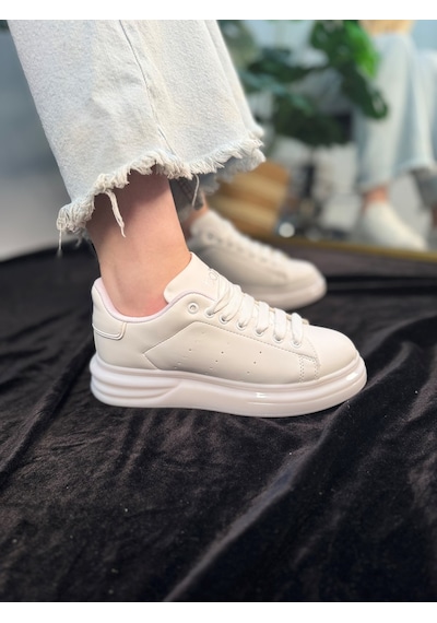 Günlük Unisex Spor Ayakkabı Vegan Deri Bağcıklı Hafif Kalın Yüksek Taban Yürüyüş Sneaker 628 Beyaz Günlük Unisex Spor Ayakkabı Vegan Deri Bağcıklı Hafif Kalın Yüksek Taban Yürüyüş Sneaker 628 Beyaz