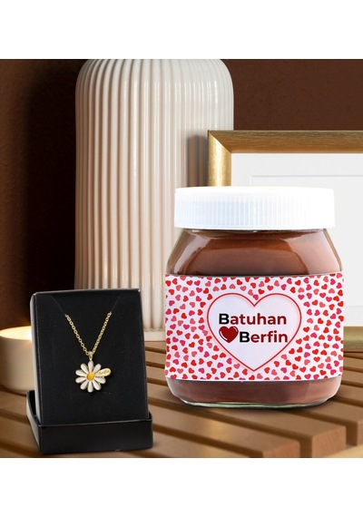 Bk Gift Sevgiliye Özel İsimli Papatya Kolye Ve Nutella 400gr. Hediye Seti, Sevgililer Günü Hediye, Doğum Günü Hediyesi, Sevgiliye Hediye-5