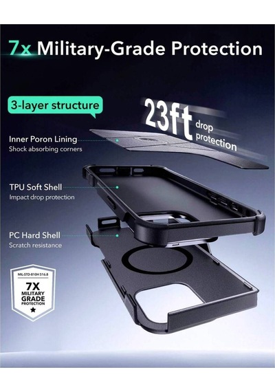 Esr Apple Uyumlu iPhone 16 Pro Cyber Tough Halolock Magsafe Standlı Silikon Kılıf Siyah