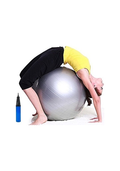 Gri Pilates Topu - Pompa 65 Cm Yoga Topu Spor Salonu Denge Topu Dayanıklı Fitness Top