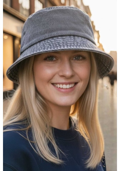 Uniquetrenders Kadın Eskitme Vintage %100 Pamuklu Bucket Kova Şapka Gri