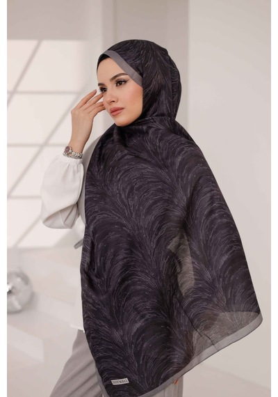 Mimiyum Ebru Desen-soft Şal Gri Siyah Çok Renkli