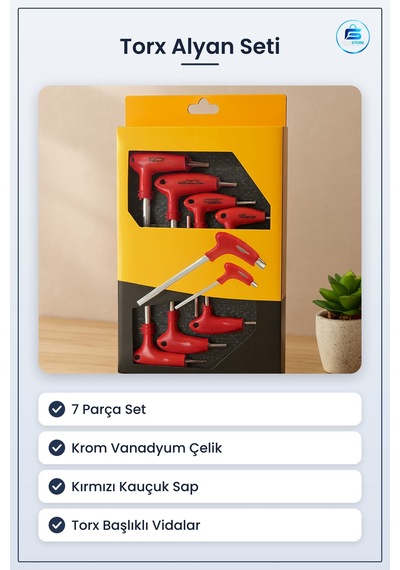 7 Parça Torx Alyan Seti Krom Vanadyum Çelik Kırmızı Saplı Otomoti