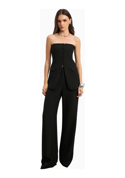 Because Of Alice Effortless Wide Leg Trousers Geniş Paça Dökümlü Kadın Pantolon Siyah