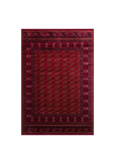 Eko Halı Herat Her 03 Red Afgan Desenli Viskon Sıkı Dokuma Kaymaz Tabanlı İnce Makine Halısı Krem - Kırmızı