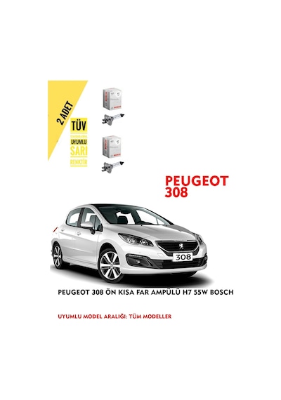 Peugeot 308 Ön Kısa Far Ampülü 2 Adet Sarı Renk