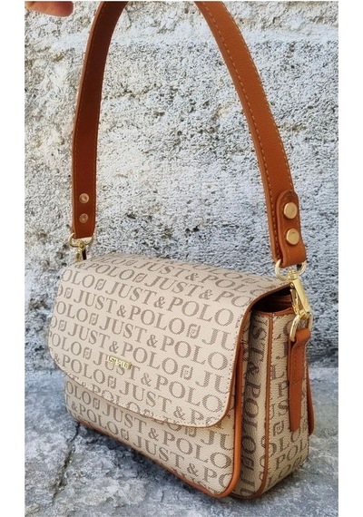 Just Polo Kum Taba 2 Bölmeli Omuz Çantası Monogram 2197mh Kum - Taba