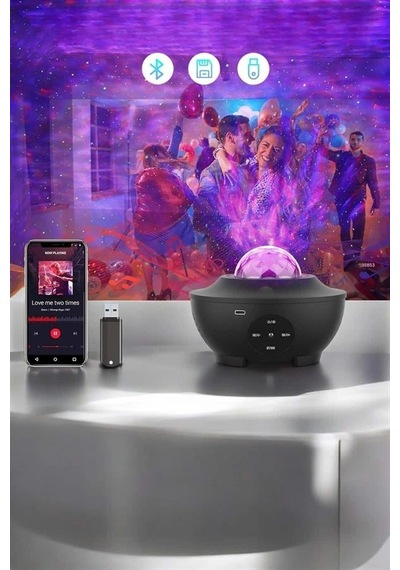 Hubrendy Tekno Çocuklara Özel Şarjlı Bluetooth Hoparlör Parti Led Lambası Yıldızlı Projeksiyon