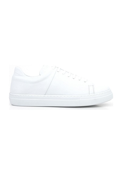 Beyaz Hakiki Deri Kadın Bağcıklı Sneaker Ayakkabı Beyaz