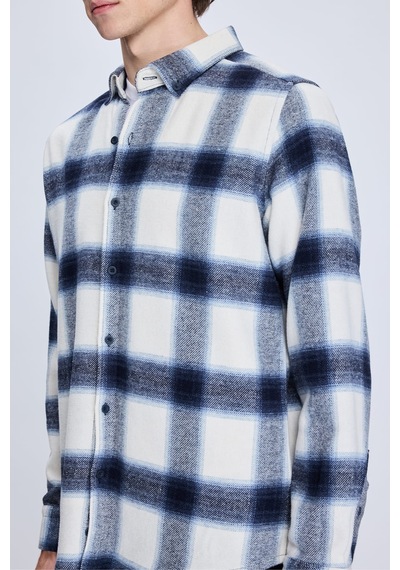 Hatemoğlu Lacivert Slim Fit Kareli Düğmeli Yaka Uzun Kollu Pamuklu Gömlek 19151010024a L16 1964079 Lacivert