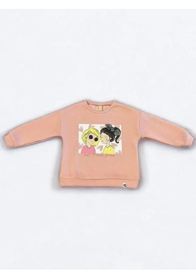 Kız Çocuk Kalın Kız Baskılı İçi Şardonlu Sweatshirt-14345 Pudra