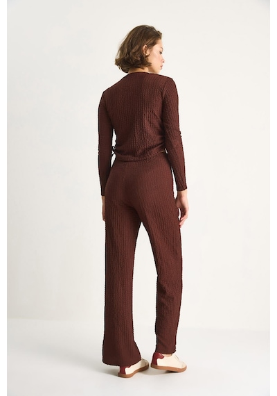 Shade Kadın Yanları Bağlamalı Crop Beli Lastikli Yüksek Bel Pantolonlu Bürümcük Takım 8075 60284110 - Kahve