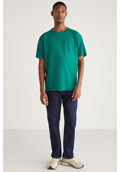 Grimelange Astons Erkek Relaxed %100 Organik Pamuk Kalın Süprem Dokuma Yeşil T-shirt Yeşil