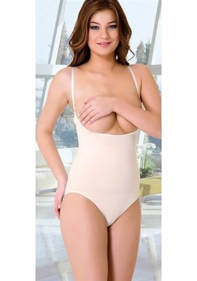 Emay 2023 Göğsü Açık Slip Boy Korse Ten Ten Rengi