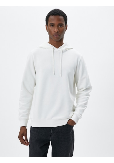 Koton Basic Kapşonlu Sweat Uzun Kollu Şardonlu Ekru 4wam70023mk Ekru