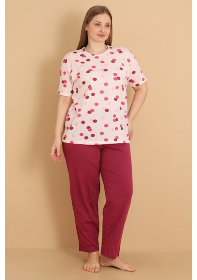 Wordex Mirano 4505 Kısa Kollu Penye Büyük Beden Kadın Pijama Takımı Pembe
