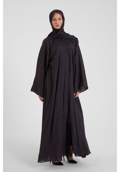 Şakika Shine Taşlı Abaya Ferace & Şal - Standart Beden & Farklı Boy Mürdüm