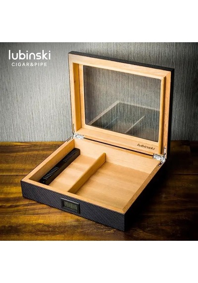 Lubinski Cedar Basic Camlı Puro Kutusu Humidor Slim Dijital Karbon 15s