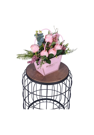 Yapay Çiçek Sitesi Yapay Çiçekli Romantic Çantalı Aranjman Model 9 Pembe
