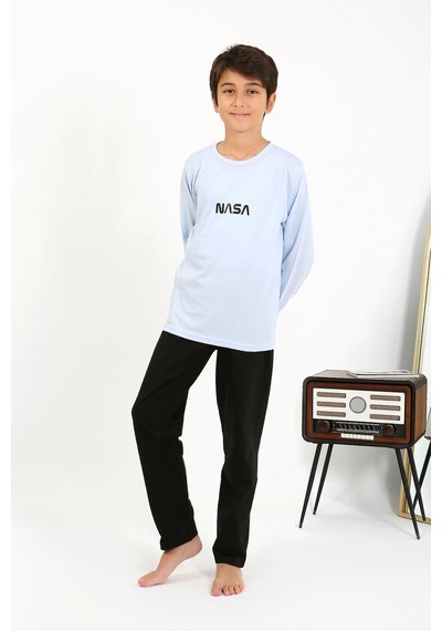 Akbeniz Erkek Çocuk Uzun Kol Penye Pijama Takım 20437 Buzmavisi Buz Mavisi
