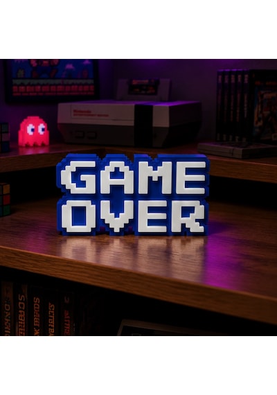 Game Over Yazılı Mavi Dekoratif Masa Süsü, 3d Baskı Retro Gamer Biblo, Oyuncu Odası Dekoru