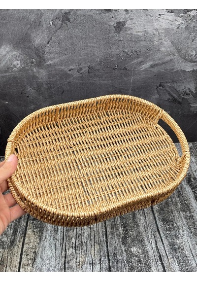Küçük Boy Oval Hasır Tepsi Servis Sunum Tepsisi Organizer Düzenle